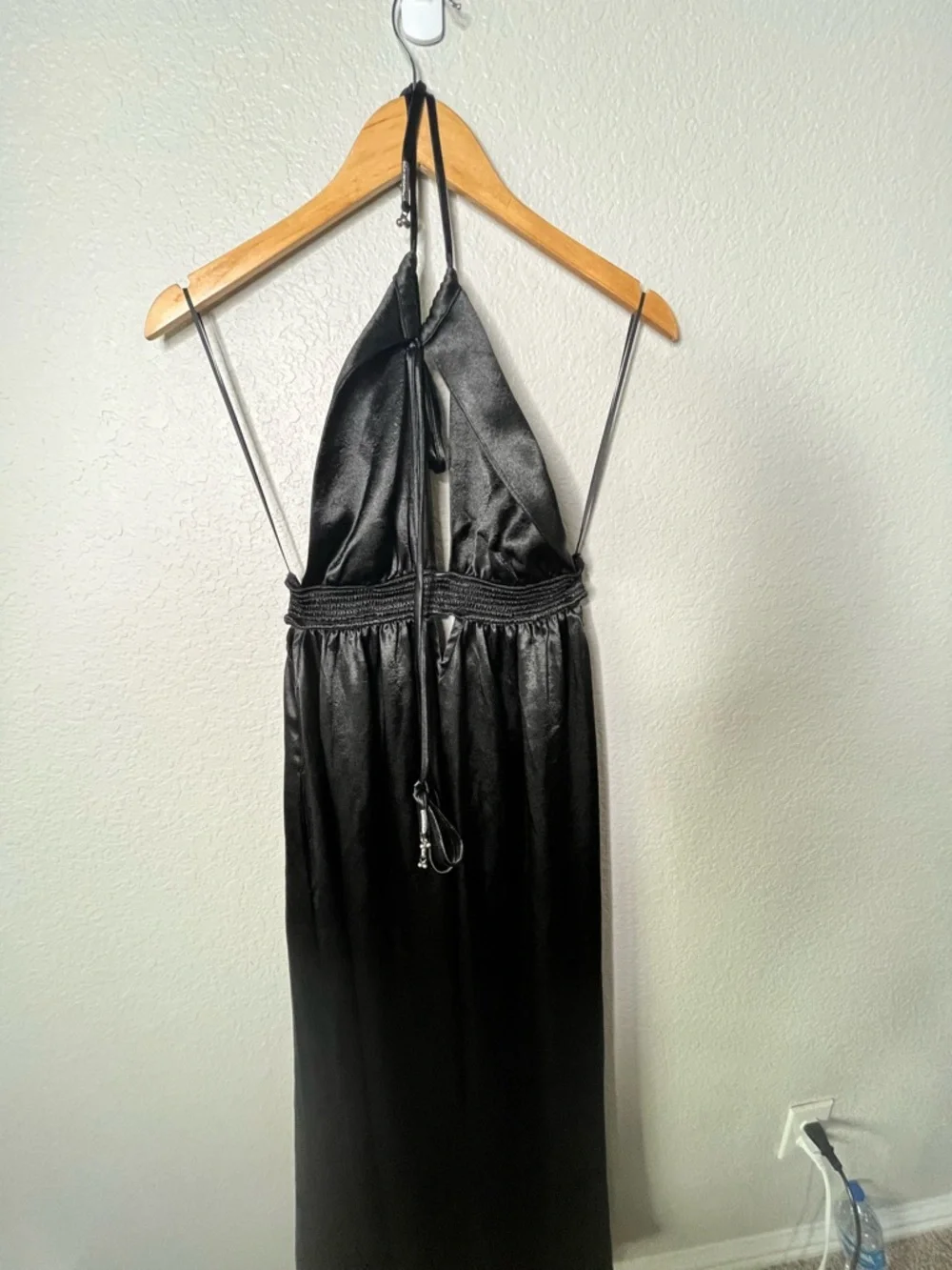 Free People Look Into The Sun Satin Cutouts Halter Gown Maxi Dress Black XS - Picture 11 of 12